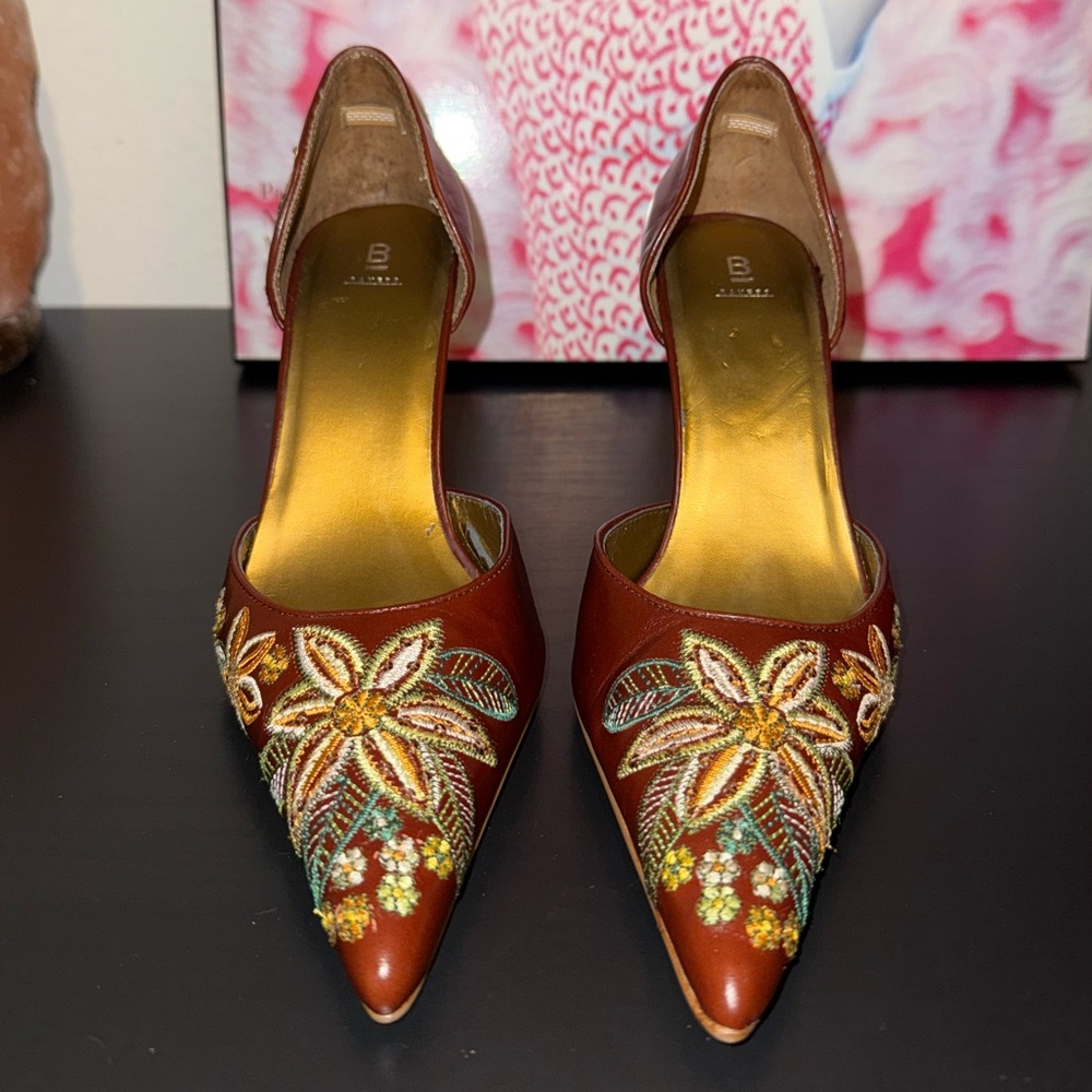 Vintage Bakers Leather Heels with Embroidered Details